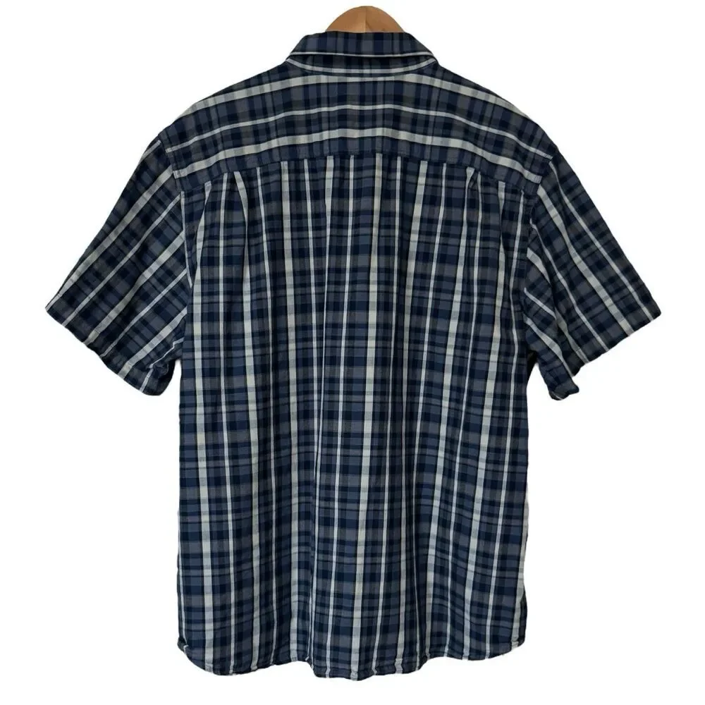 Carhartt Men 2XL Loose Fit Blue Plaid Button Down Shirt Short Sleeve Workwear - Picture 7 of 9